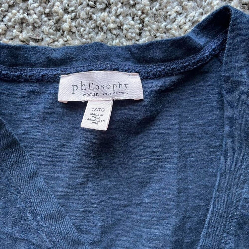 Philosophy Blouse Womens 1X Navy Blue Lace Shoulder Whimsigoth Casual Top - Picture 3 of 6